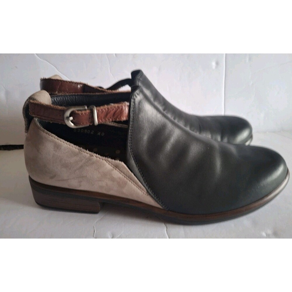 Naot Kamsin Women's Ankle Booties Size 9 Black Brown Leather Side Buckle Boots